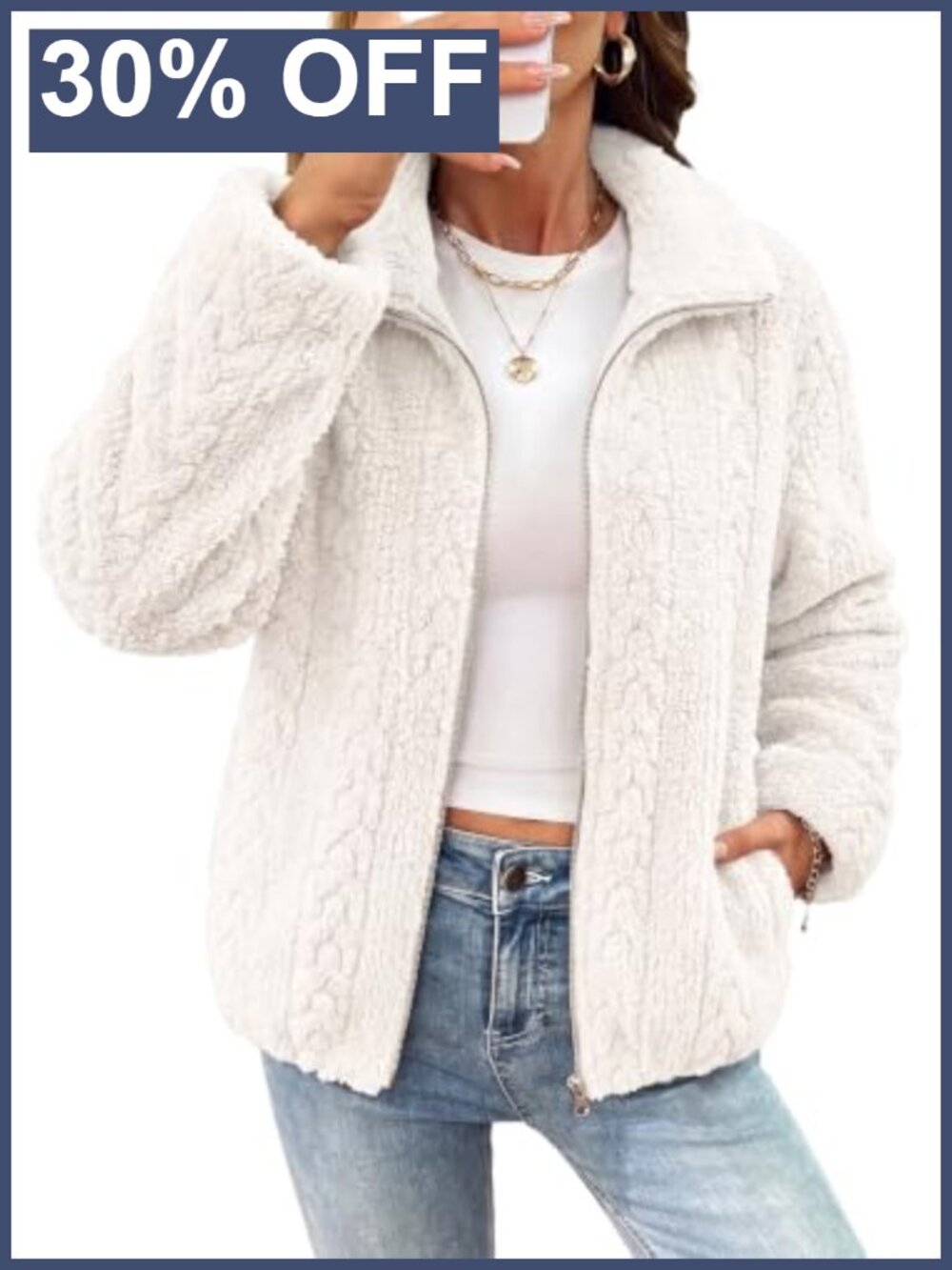 Full Zip Fleece Winter Jacket Warm Long Sleeve Casual Coat